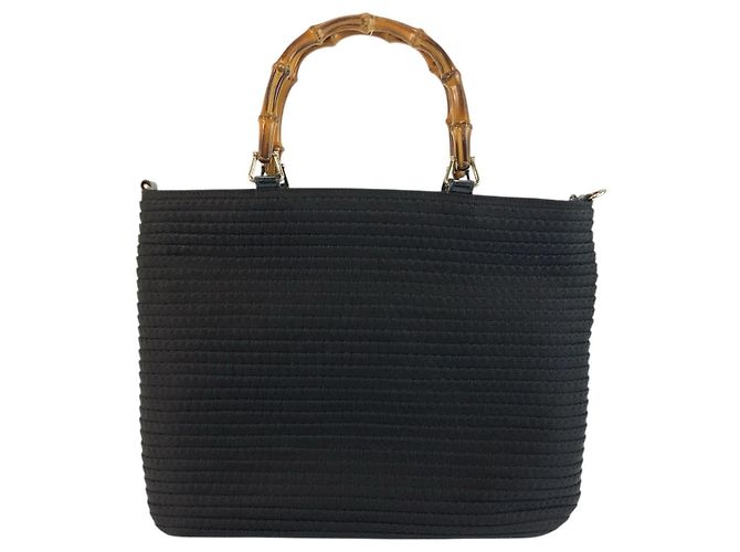Bamboo Borsa Tote in Nylon e Bambù Gucci Nero