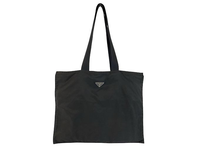 Prada Nylon Tessuto Triangle Logo Tote Bag Black
