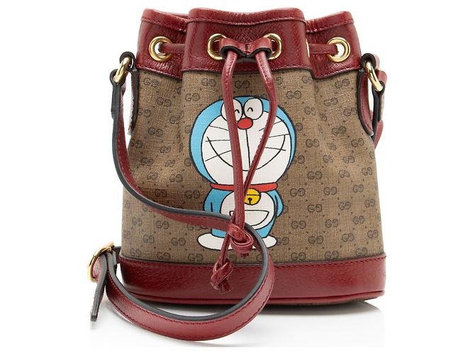 Mini borsa a secchiello in tela Micro GG Gucci x Doraemon Marrone