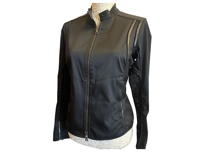 Double Giacca da motociclista Prada in nylon nero