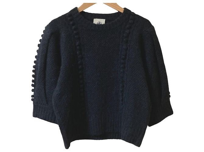 Autre Marque O Pullover de Malha de Manga Curta Preto