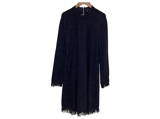 Autre Marque Fransenkleid Drawer Lame Milano Blau Marineblau