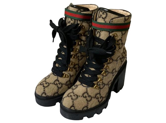 Botas de torno de lã GG Shearling Gucci Preto Multicor Bege