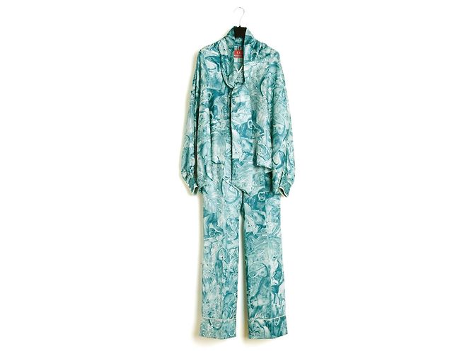 Autre Marque F.R.S. For Restless Sleepers L Ensemble FR40 Set aus grüner blauer Seidentwill UK12 US10