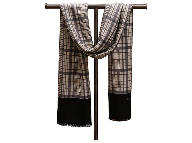 Lanvin Checked Silk Scarf Black White Grey