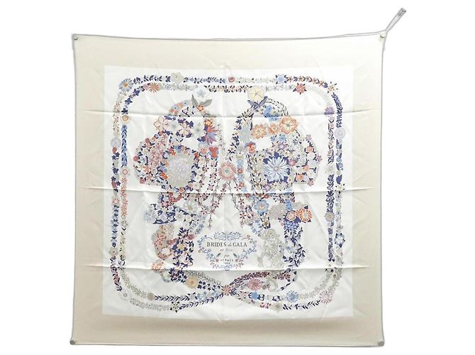 Hermès Hermes Brides de Gala en Fleurs Schal Weiß Mehrfarben 
