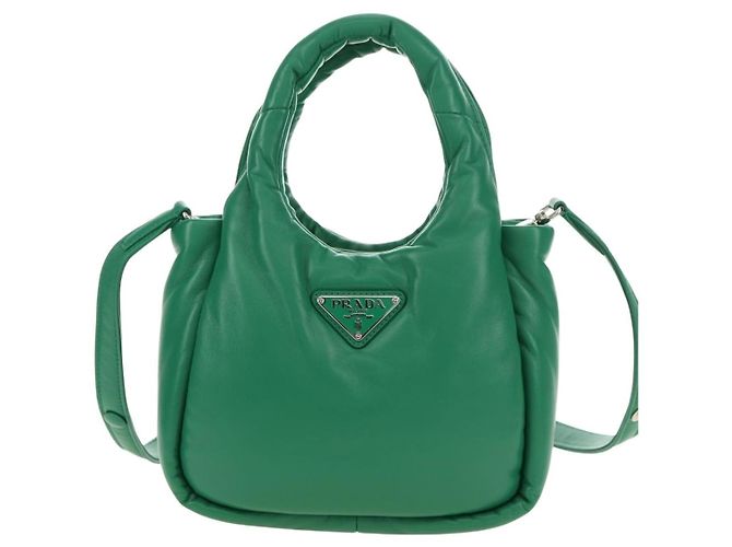 Prada Padded Soft Tote Leather Mini Green