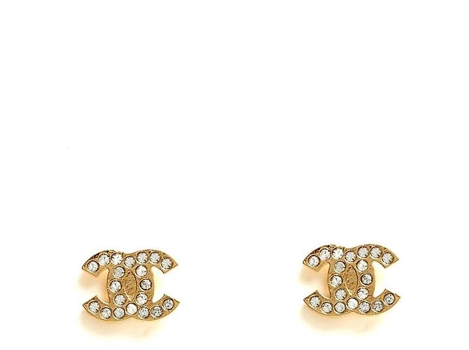 Chanel 2024 Boucles d'oreilles clous micro CC strass dorées