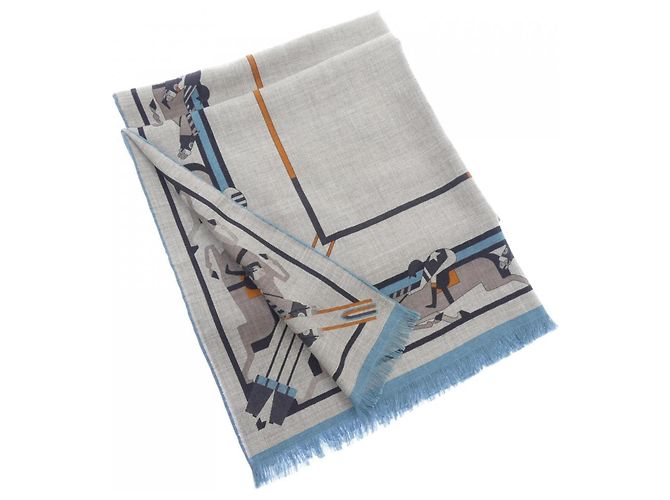 Hermès Hermes Schal aus Kaschmir und Seide Braun Blau