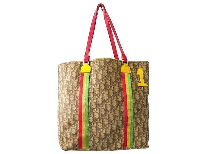 Christian Dior Bolsa Tote Rasta Monogram Marrom Vermelho Verde Amarelo