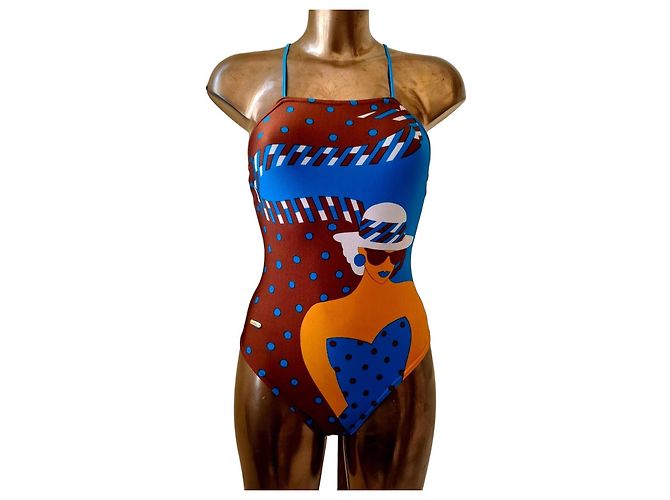 Autre Marque Einteiliger Badeanzug Roberta Mare mit Print für Damen Braun Weiß Blau Orange