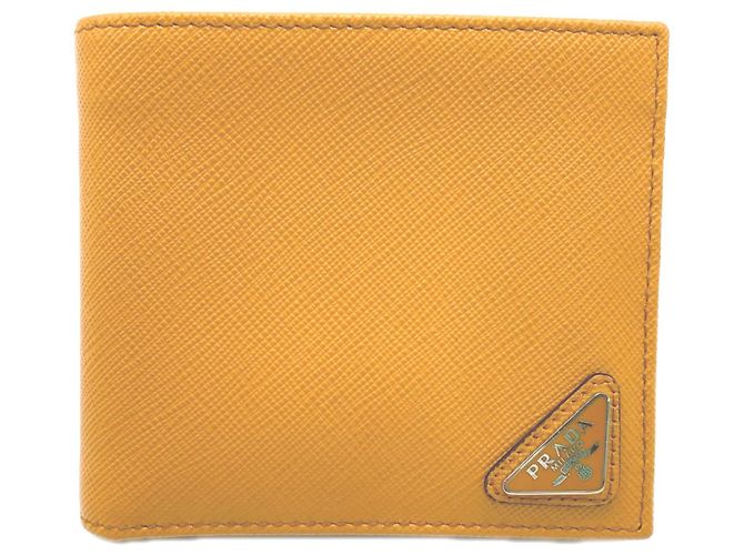 Prada Saffiano Leather Bi-Fold Wallet Orange