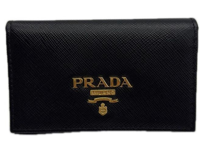 Tarjetero profesional bi-fold Saffiano de Prada Negro