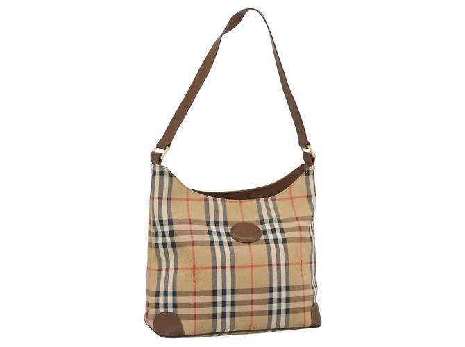 Borsa a Spalla Burberrys Nova Check in Tela Beige e Oro Auth 189972A D'oro