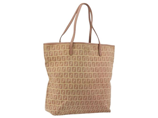 FENDI Zucchino Canvas Tote Bag Rosa Silber Authentisch 186565 Pink