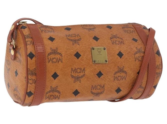 Borsa a Spalla MCM Vicetos Logogram PVC Pelle Marrone Oro Auth 190564 D'oro