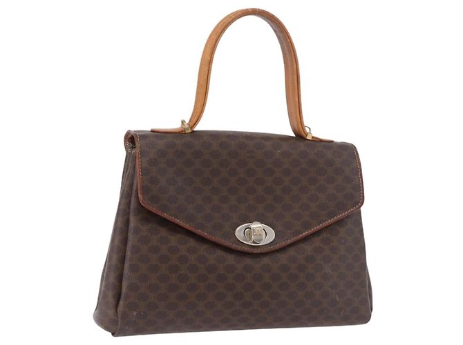 Céline Borsa a Mano CELINE Macadam Canvas PVC Marrone Oro Auth 190562 D'oro