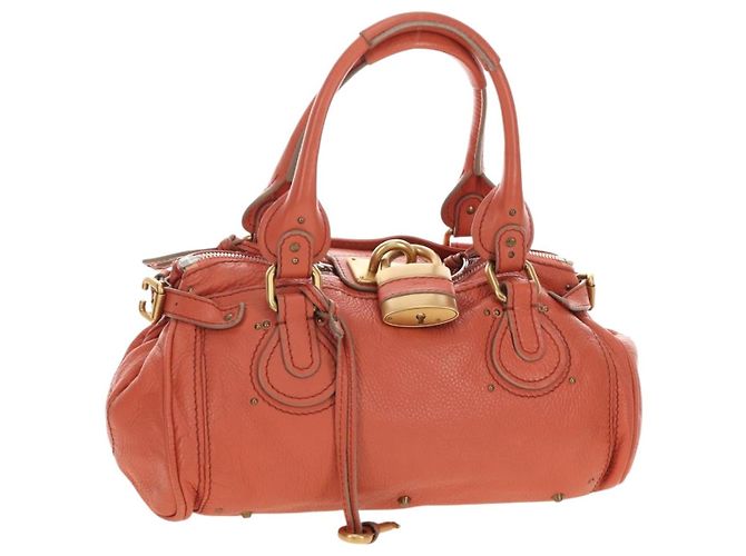 Chloé Sac à main Chloe Paddington en cuir Orange Or Argent Authentique am12020SAM