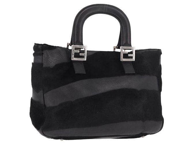 FENDI Handtasche aus Harako-Leder schwarz silber Auth 186561A