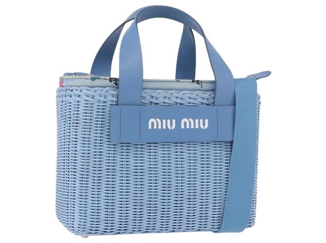 Sac à main Miu Miu en rotin 2way bleu clair argenté Auth 190294A