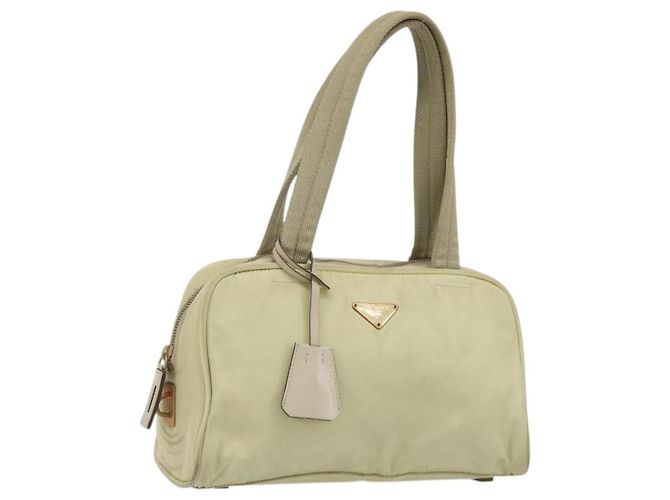 Bolsa de Mão PRADA Nylon Marfim Ouro Auth 189552A Dourado Cru
