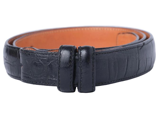 Autre Marque Wathne Croc-Embossed Leather Belt Black