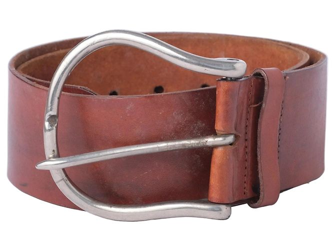 Cinto largo de couro marrom Furla com fivela prateada