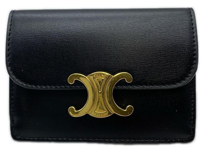 Céline Celine Triomphe Flap Card Holder Black