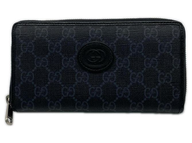 GUCCI GG Supreme Interlocking G Zip-Around Wallet Brown Black