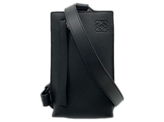 Borsa a tracolla verticale in pelle di vitello Soft Grain Loewe con tasca a T Nero