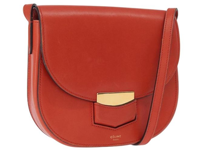 Céline Celine Trotteur Messenger en cuir de veau Medium Orange