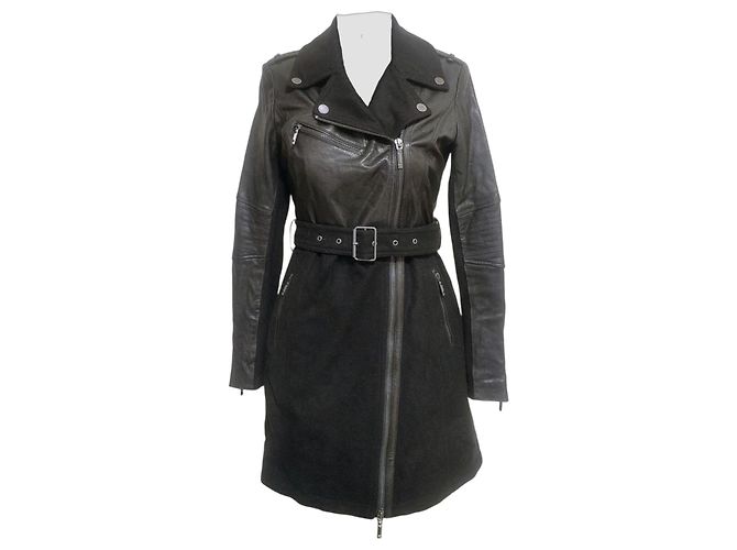Casaco Biker BCBG Max Azria Johnna Couro e Lã Preto