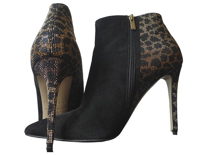 Botas Le Silla Cristais Leopardo Preto Dourado Estampa de leopardo