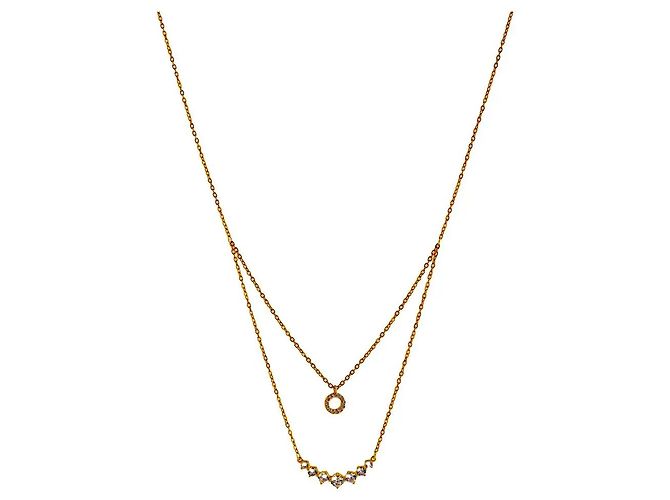 Autre Marque Collana a due strati dorata con pendenti a cerchio e barra in zircone D'oro