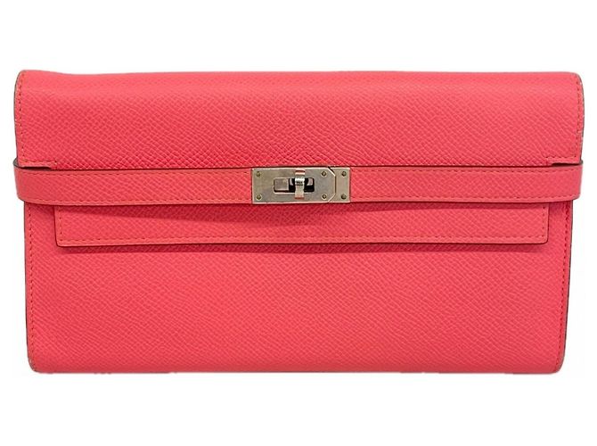 Cartera larga Kelly Hermès en Rose Azalee Rosa