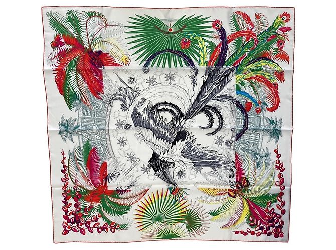 Hermès HERMES Carré 90 Mythiques Phoenix Seidentuch Weiß Mehrfarben