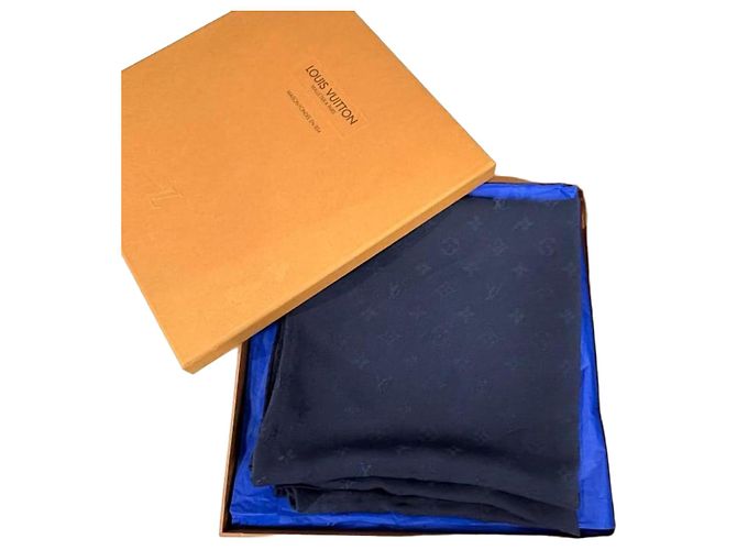 Sciarpa in seta Monogram Louis Vuitton blu navy 