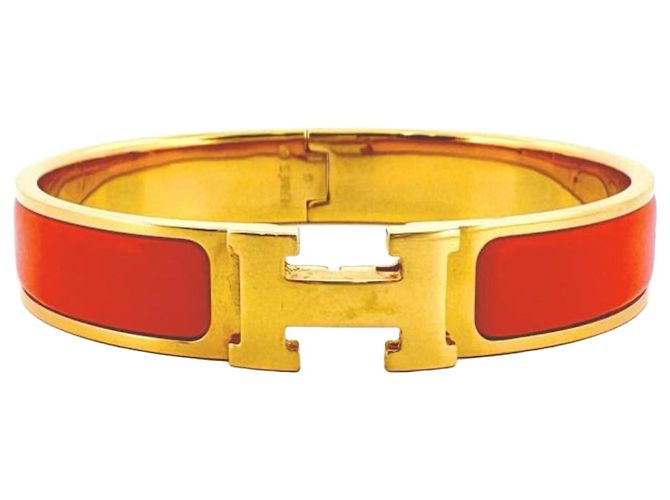 Hermès Pulseira rígida de esmalte HERMES Clic Clac PM Dourado Laranja