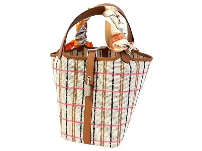 Hermès Bolso Hermes Picotin Lock PM Castaño Roja Beige Naranja Crudo