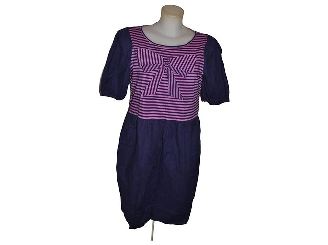 Vestido listrado See By Chloé com laço Rosa Azul escuro