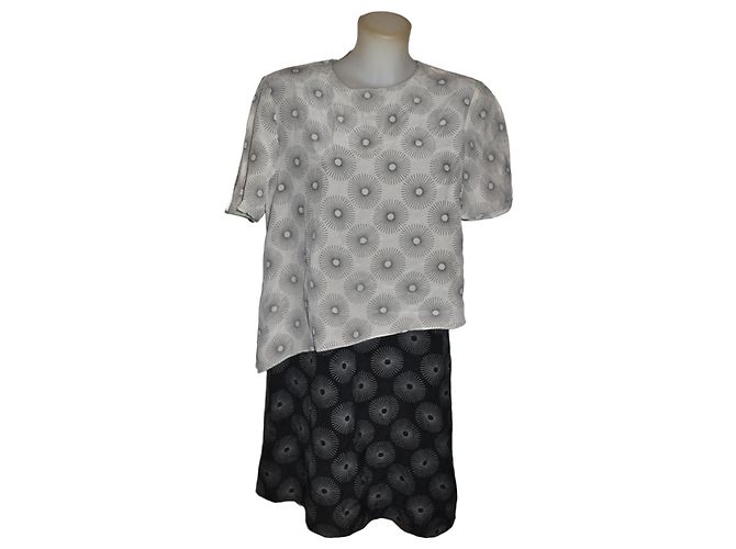 Vestido de seda Diane von Furstenberg estampado rayos de sol Negro Blanco Gris