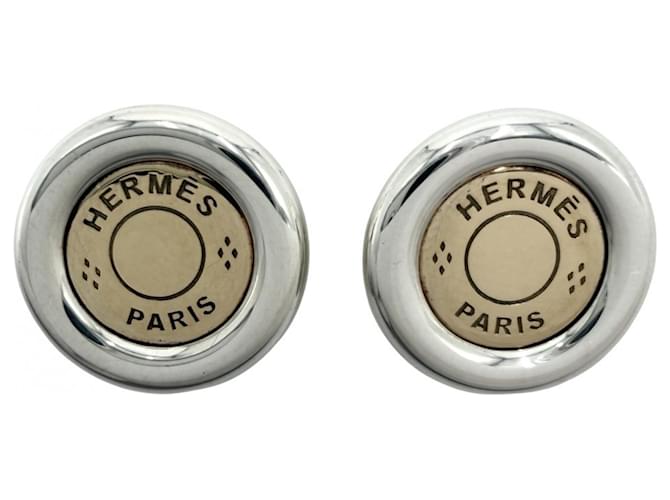 Hermès Sellier Clou de Selle Earrings Gold and Silver Silvery Golden 