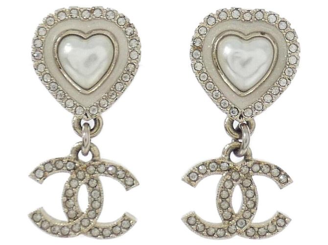 Pendientes de botón Chanel ABD931 Blanco Dorado