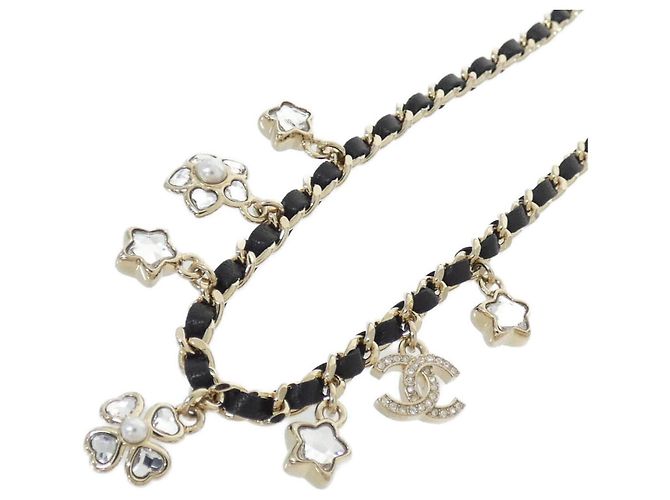 Chanel ABG275 Choker aus Leder in Schwarz, Gold und Weiß Golden