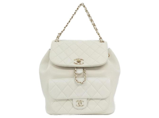 Chanel AS3618 White Leather Backpack