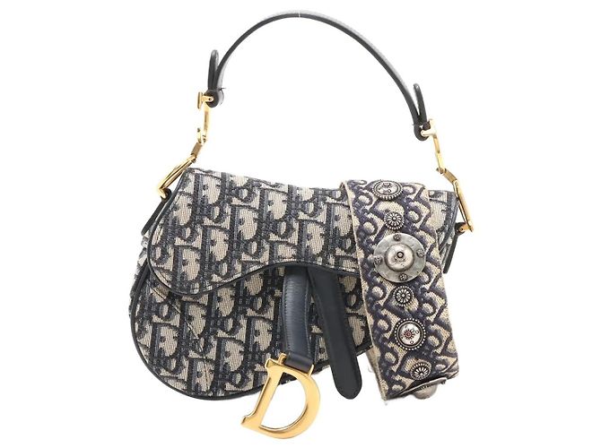 Dior Saddle Umhängetasche Monogramm-Canvas Blau Beige