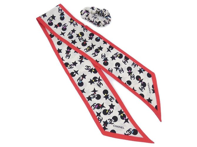 Scrunchie in seta Chanel Nero Rosso Crudo 