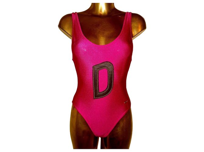 Davidoff David fuchsiafarbener Einteiler-Badeanzug mit 'D'-Applikation Pink