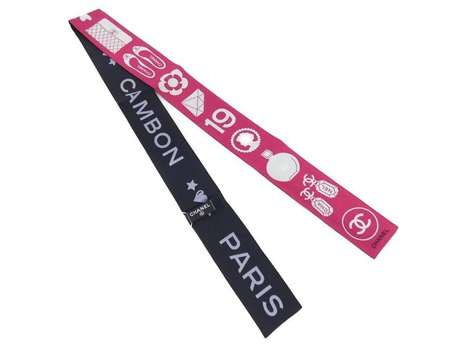 Cerchietto in seta Chanel nero e rosa