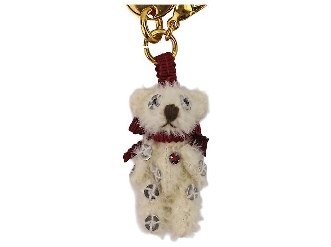 Prada Bear Mini Charm Key Holder White Red Golden